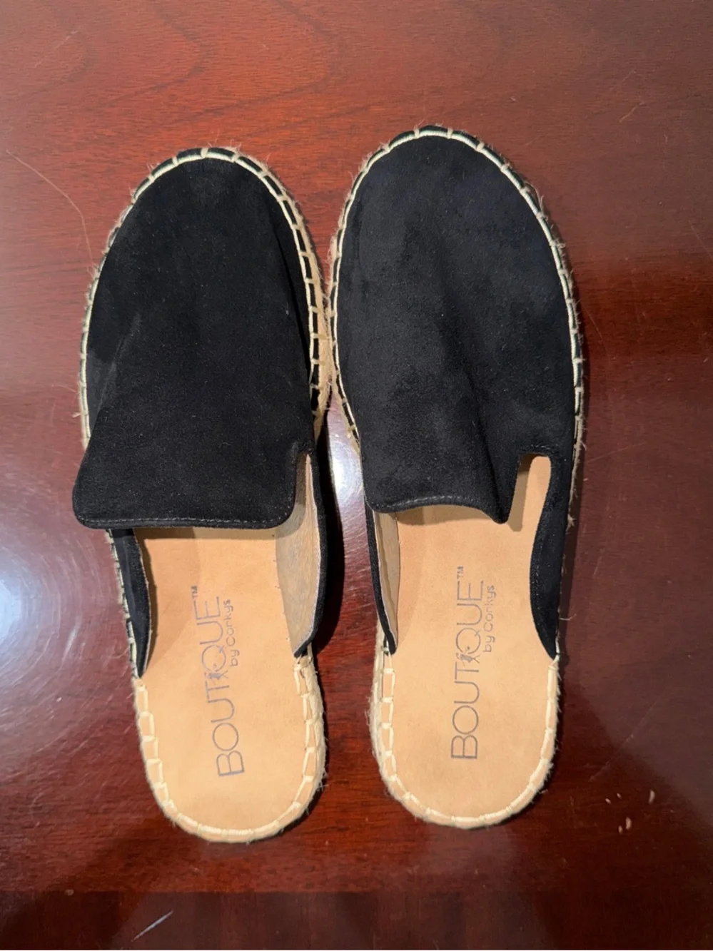 Black Suede Espadrille Slip-On Mules